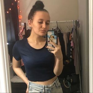 criss cross back navy blue crop top